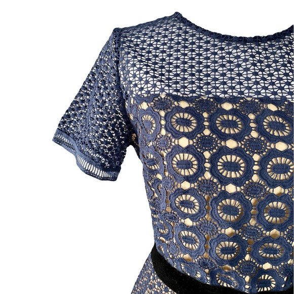 Chelsea28 Velveteen Lace Sheath Dress Ruffles Navy Blue, Medium - Picture 3 of 12